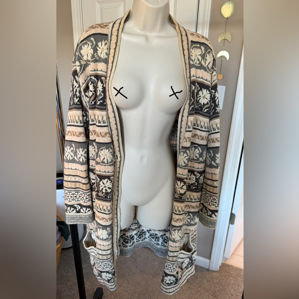 VINTAGE August Max Woman Neutral Patterned Open Cardigan